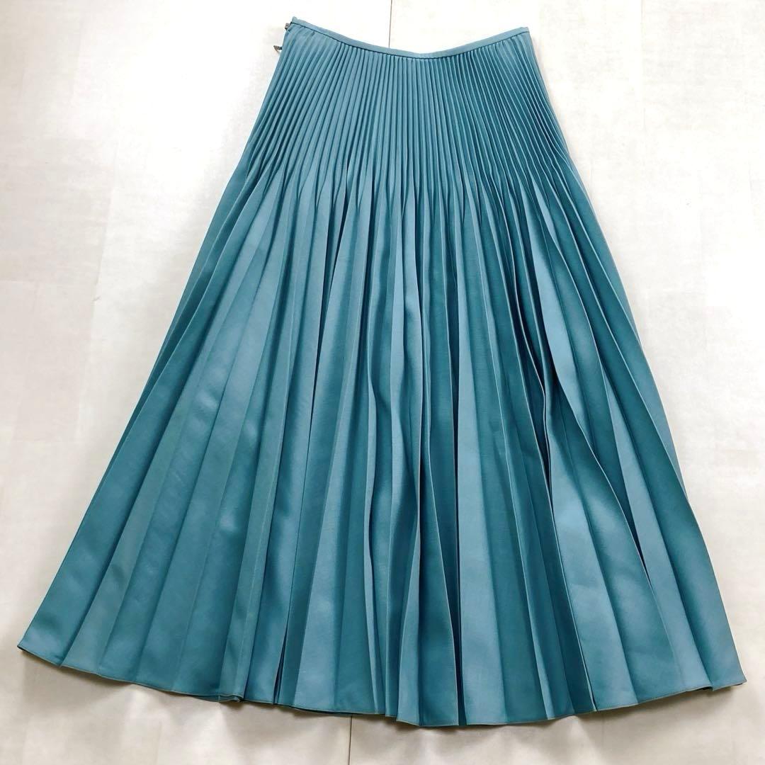 極美品 現行タグ FENDI モヘア プリーツスカート ロング ターコイズブルー