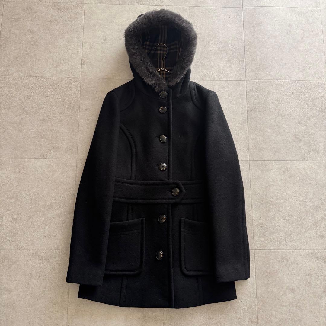 バーバリーブルーレーベル　コート　ノバチェック　2WAY　黒　40　カシミヤ混