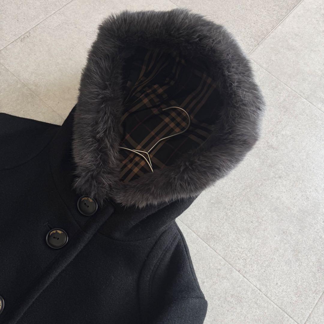 バーバリーブルーレーベル　コート　ノバチェック　2WAY　黒　40　カシミヤ混