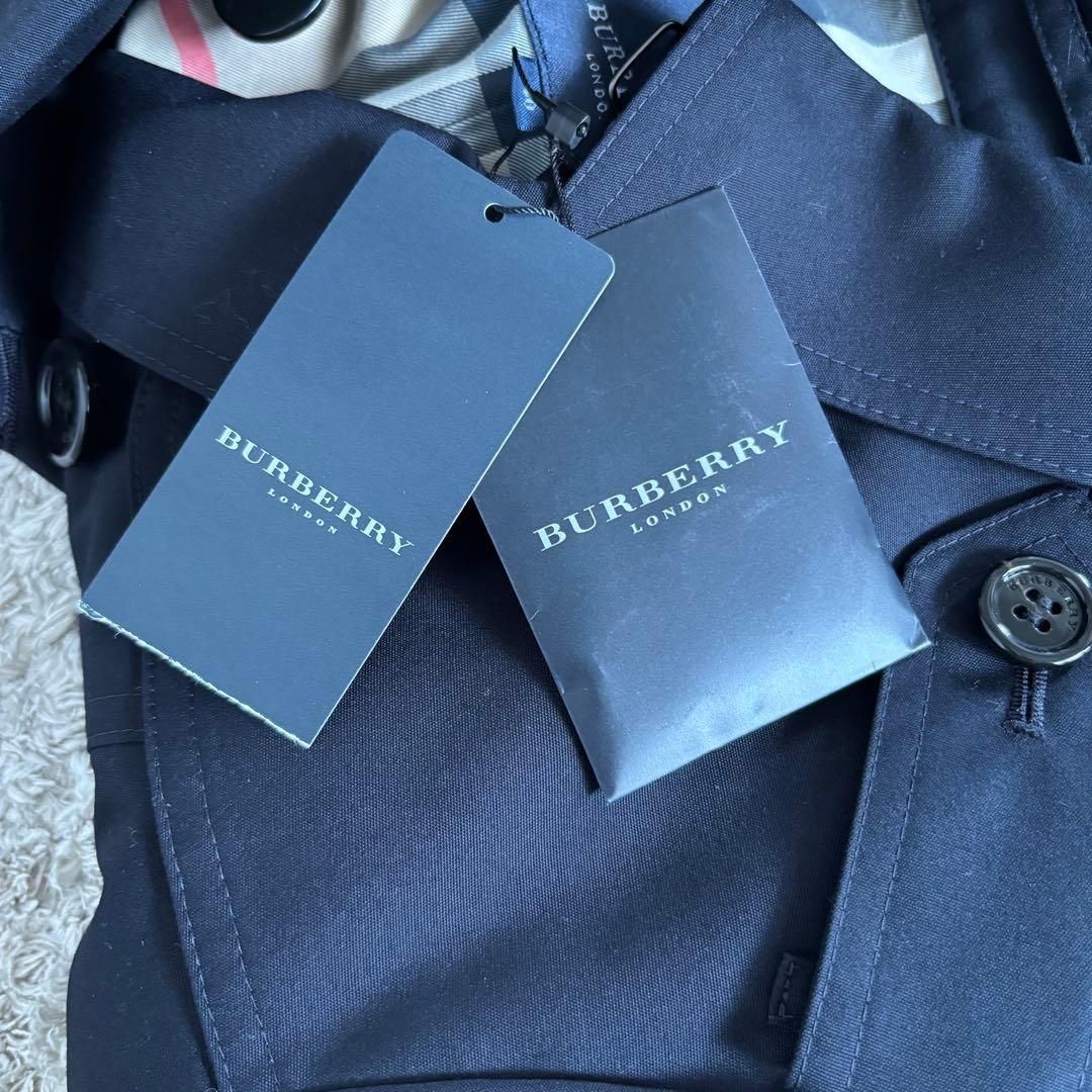 【タグ付き✨】バーバリーロンドン　トレンチコート　メガチェック　レザー　紺　40