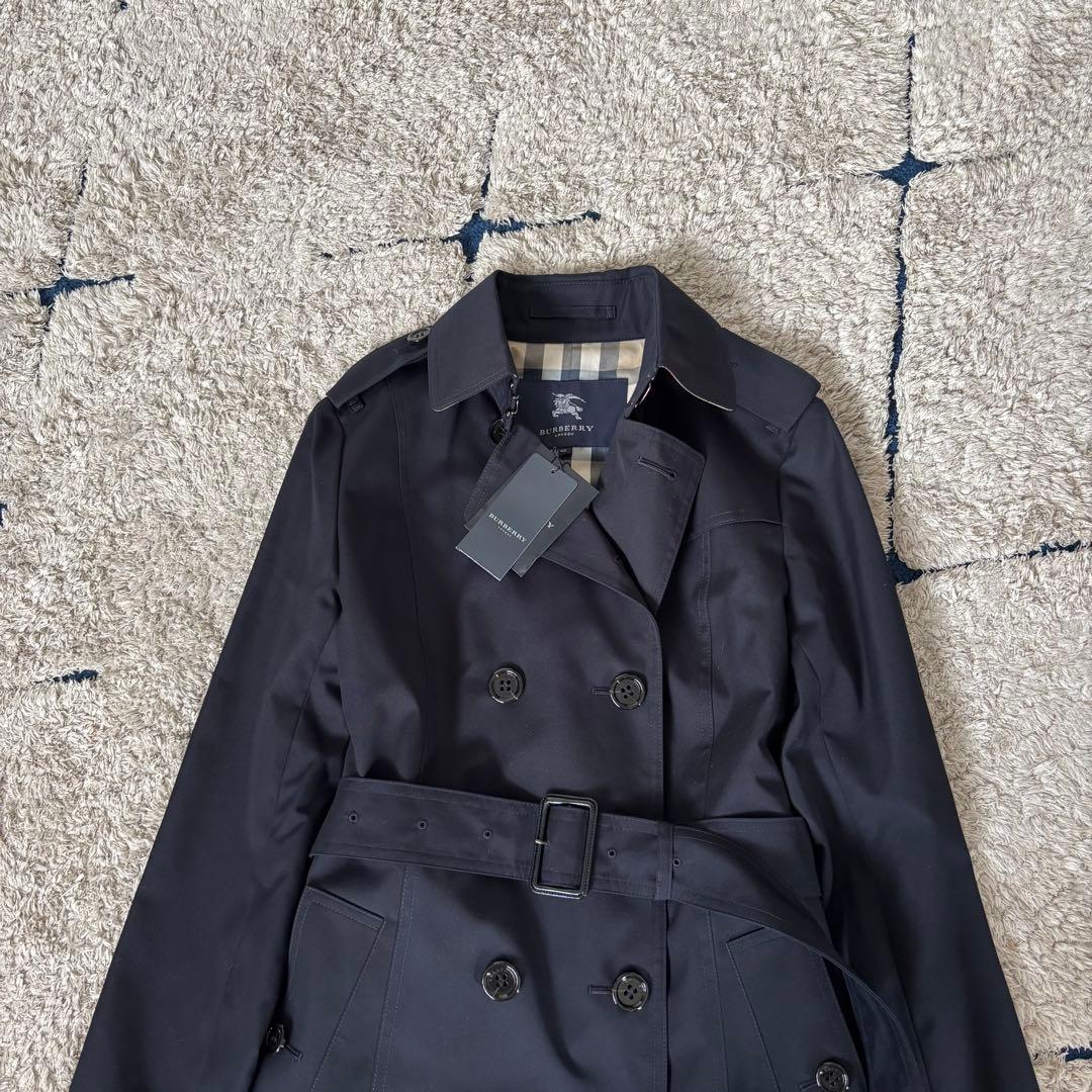 【タグ付き✨】バーバリーロンドン　トレンチコート　メガチェック　レザー　紺　40
