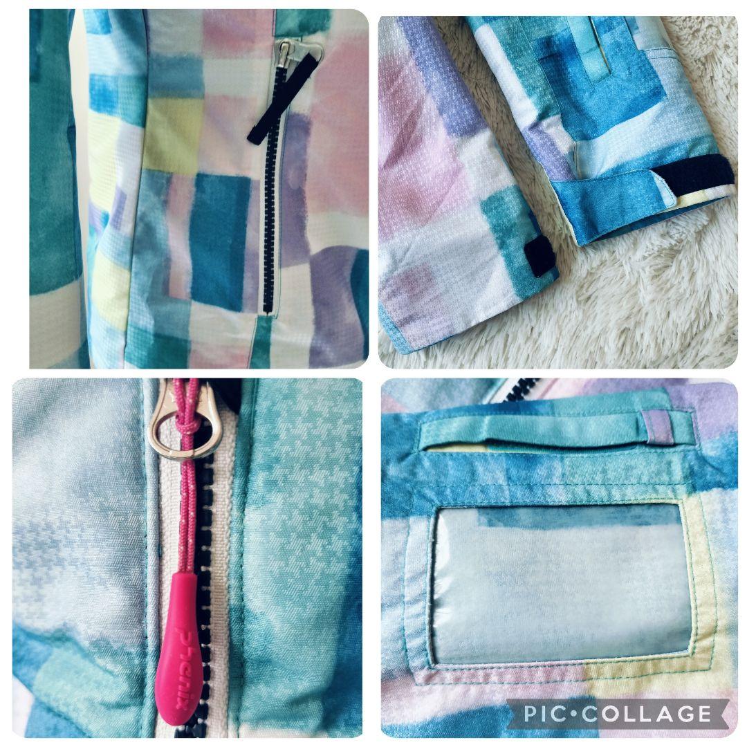 美品☆Phenixスキーウェア上下 女の子150 140 パステルブロック 水色