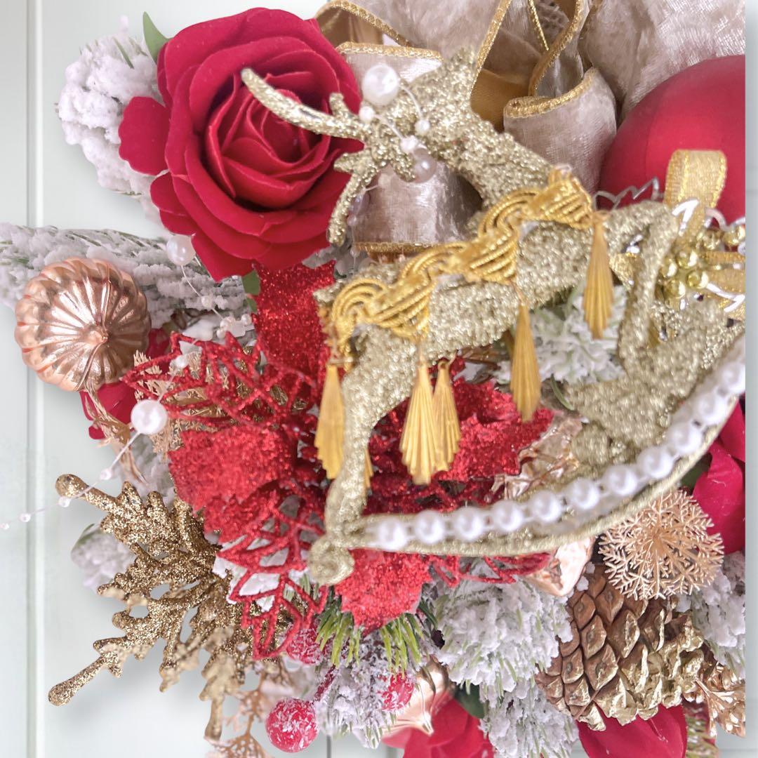 クリスマススワッグS＊赤い薔薇と雪化粧のノエルリュクス クリスマスリース 飾り
