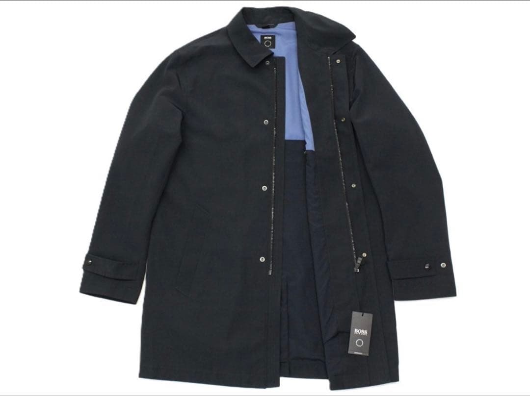 22万新品 52=L◆BOSS ヒューゴボス撥水ステンカラーコートダークブルー