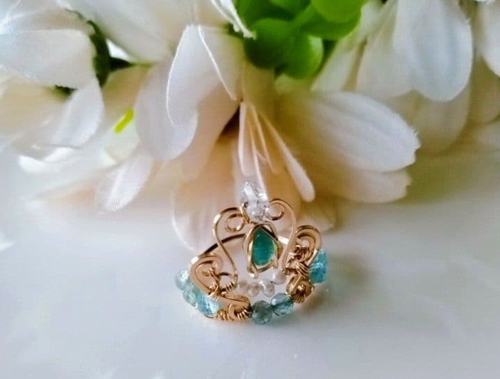 Kgf14 希少 宝石ルース パライバトルマリン ハーキマー クラウン リング