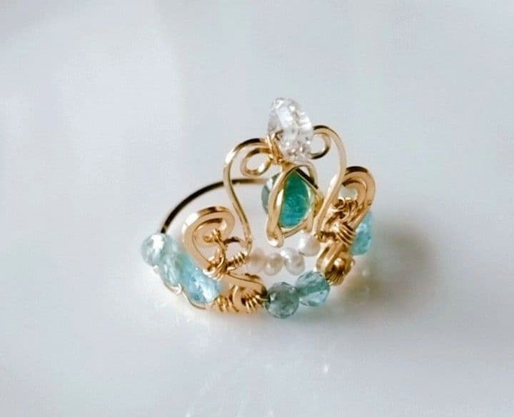 Kgf14 希少 宝石ルース パライバトルマリン ハーキマー クラウン リング