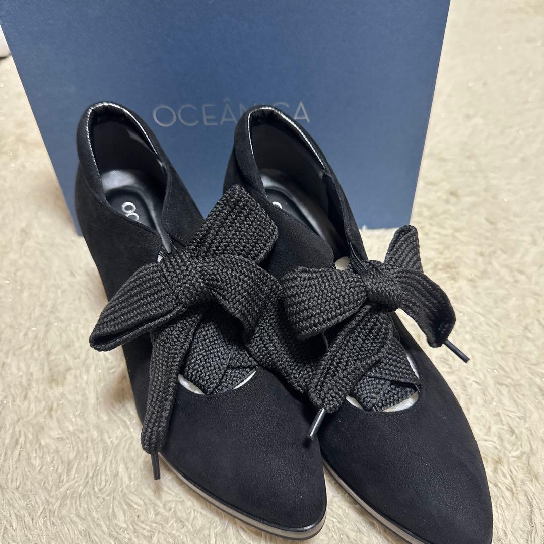 【新品未使用】ヒルズアベニュー ★オセアニカ リボンパンプス ★ブラック24.5