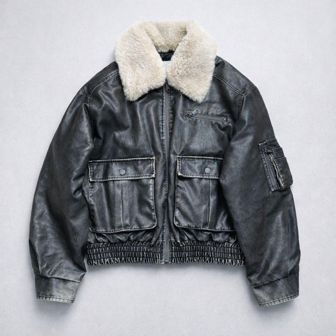 SLY アウター ヴィンテージ フェイクレザー ショート ブルゾン ブラック