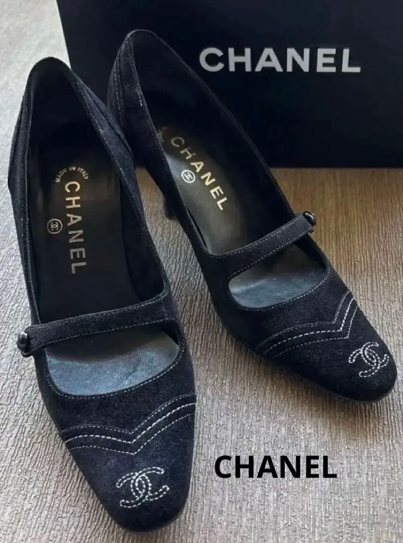 CHANEL シャネル ココマーク パンプス 黒 スエード ピンヒール 36.5