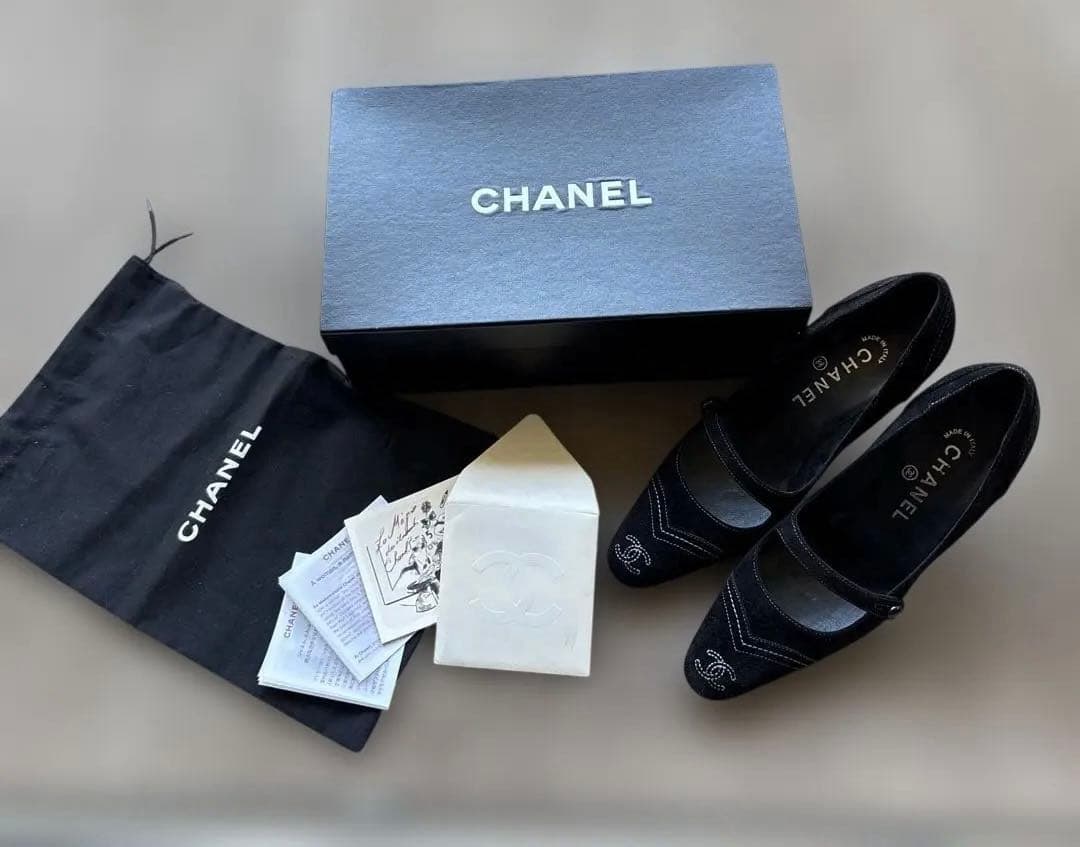 CHANEL シャネル ココマーク パンプス 黒 スエード ピンヒール 36.5