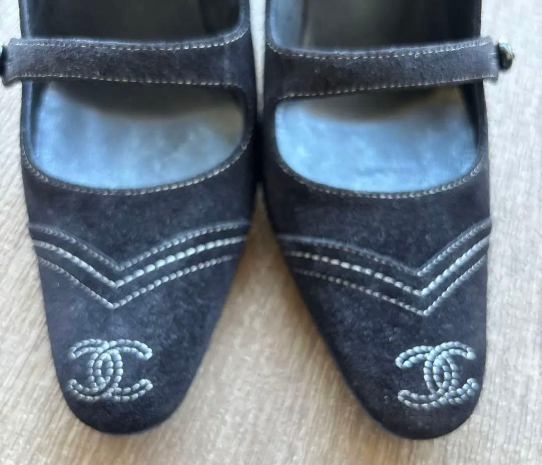 CHANEL シャネル ココマーク パンプス 黒 スエード ピンヒール 36.5