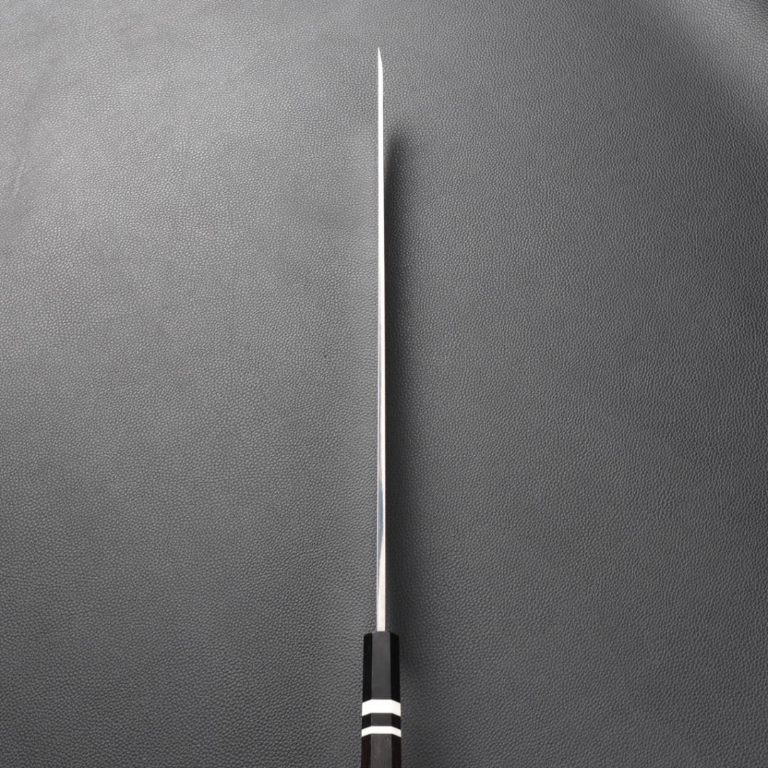 10968鬼反り先丸包丁尺二鏡面仕上げ刺身包丁刃は究極の切れ味黒檀白三本巻八角柄