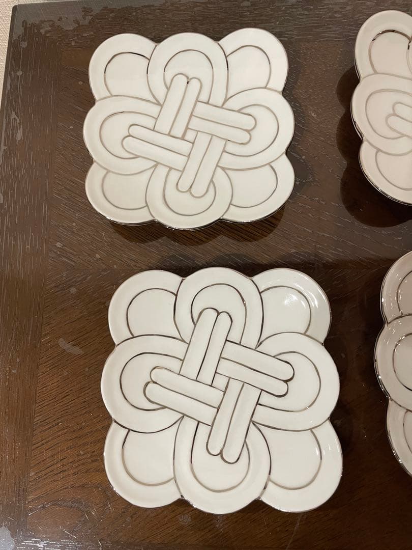 新品未使用　有田焼　渕プラチナ小皿　線吉祥むすび 6枚セット