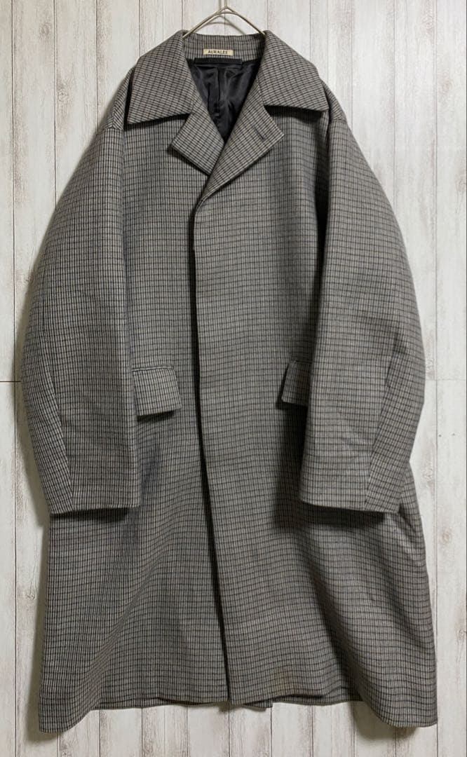 オーラリー 19AW ダブルフェイスチェック ステンカラーコート サイズ4