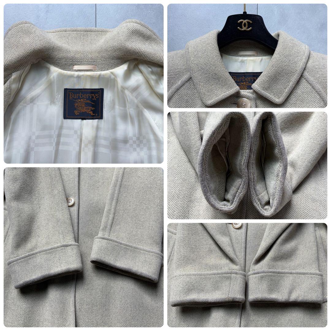 バーバリー ステンカラーコート ヘリンボーン ロング シャドーホース アイボリー