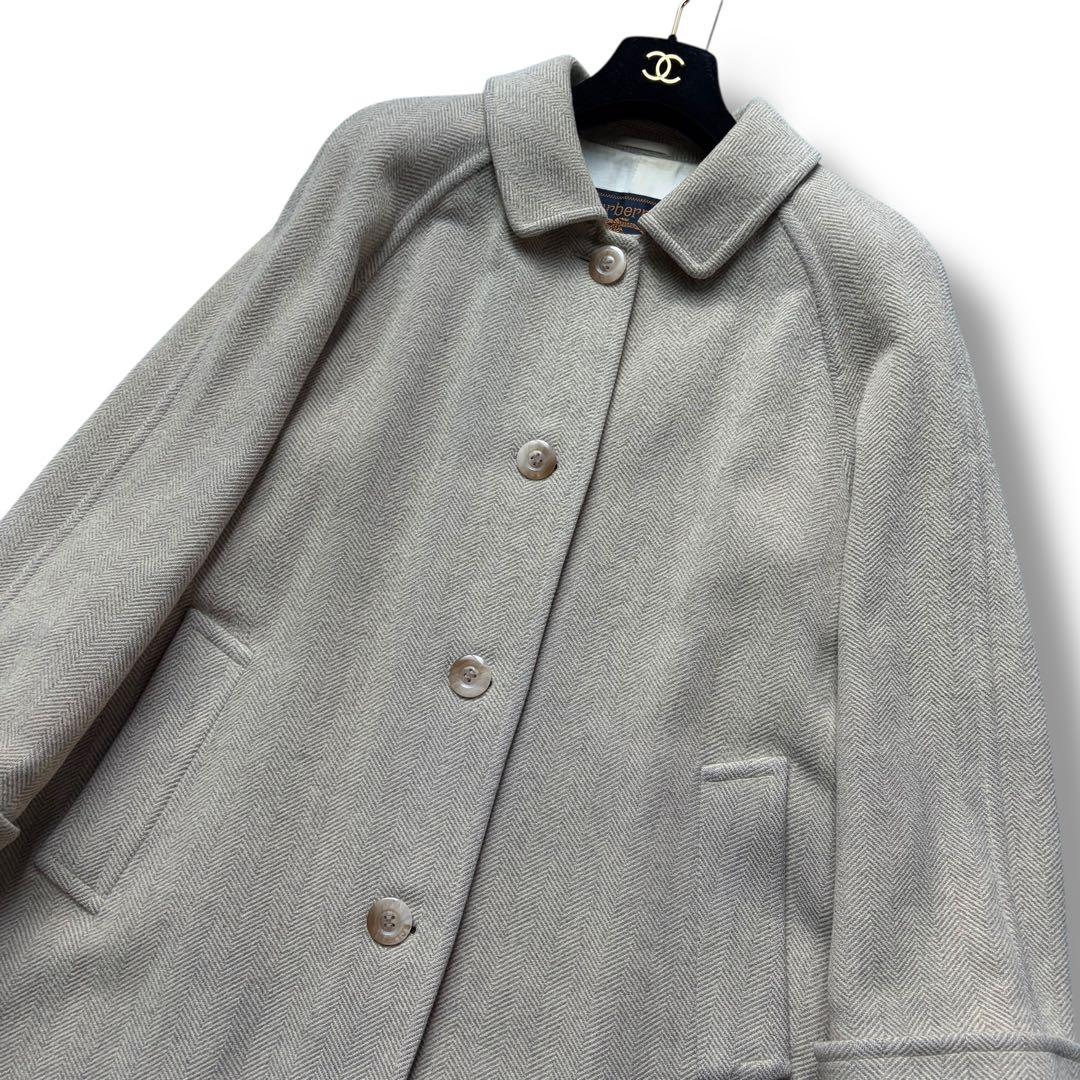 バーバリー ステンカラーコート ヘリンボーン ロング シャドーホース アイボリー