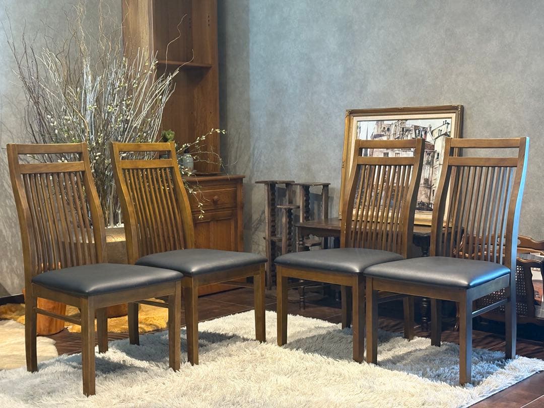 IDC 大塚家具 ダイニング リビングチェア ブラックレザー ビンテージ H