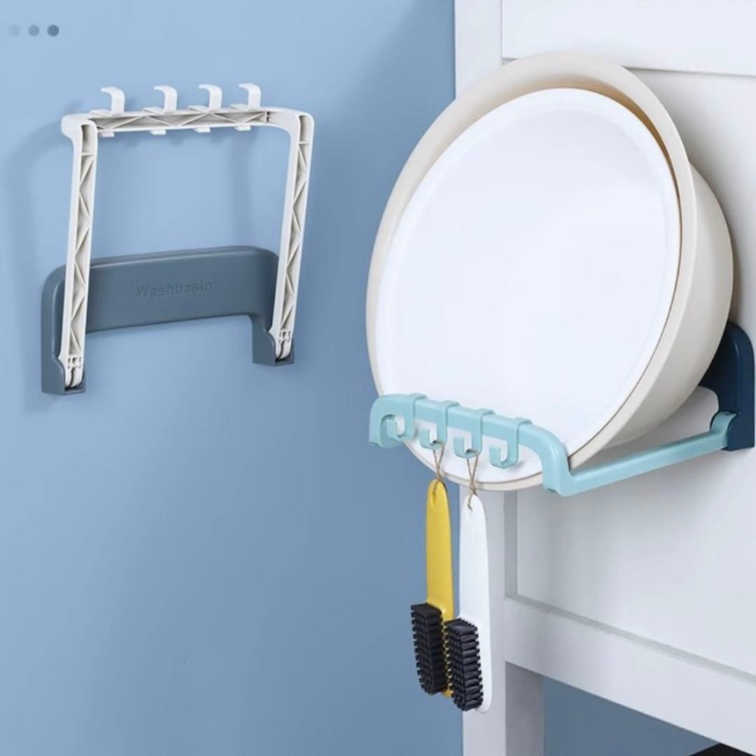 バスラック フック付　洗面器ホルダー　タオルホルダー　壁掛け 強力粘着 収納
