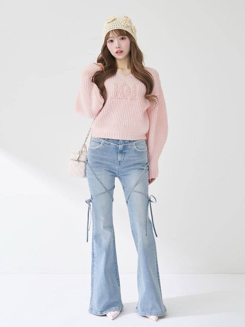 ダーリッチ ピコレースハイウエストフレアデニム