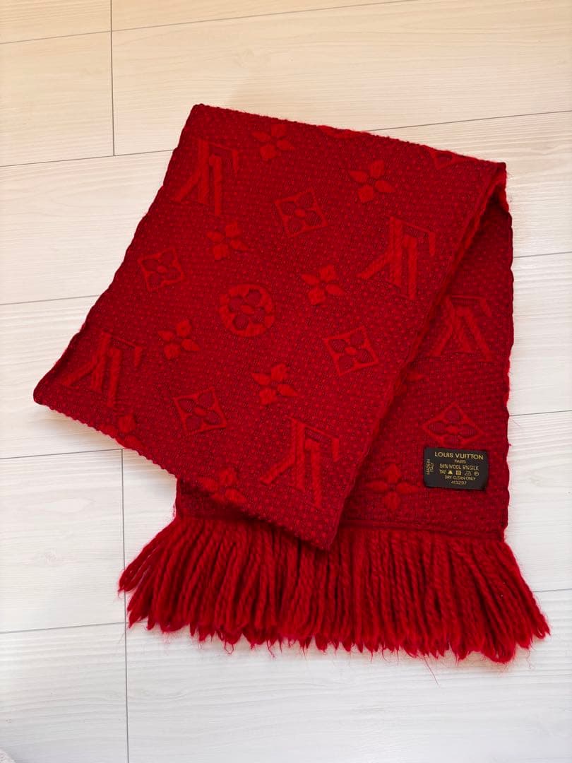 Louis Vuitton 赤 マフラー ウール　ルイヴィトン