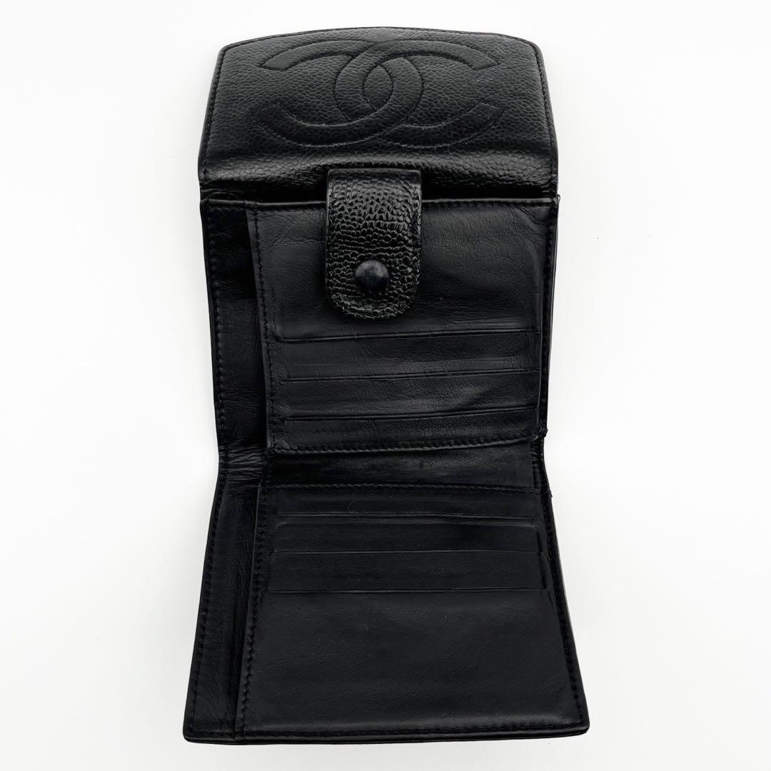 CHANEL シャネル Wホック 二つ折り財布 キャビアスキン ココマーク