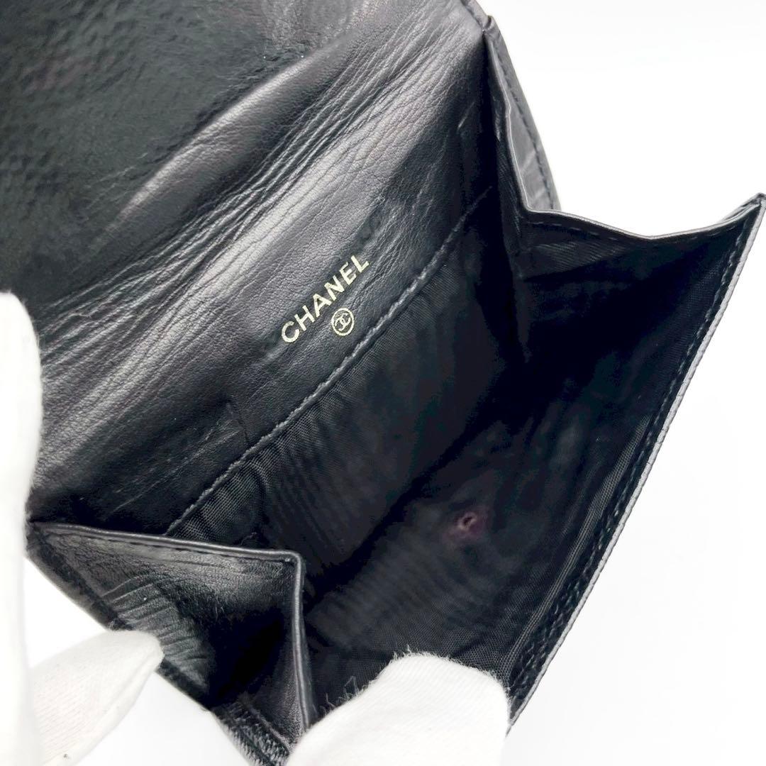 CHANEL シャネル Wホック 二つ折り財布 キャビアスキン ココマーク