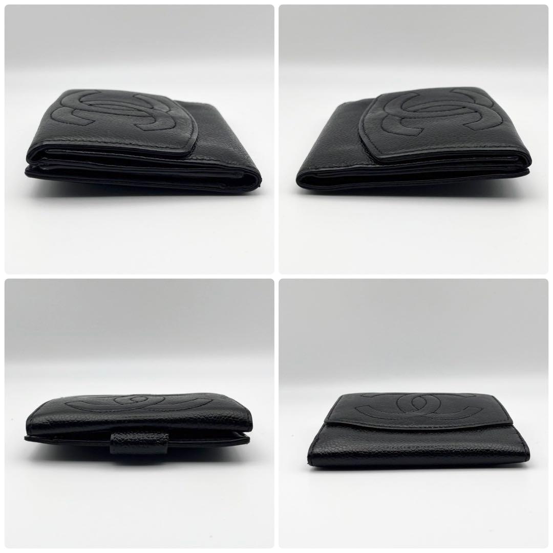 CHANEL シャネル Wホック 二つ折り財布 キャビアスキン ココマーク