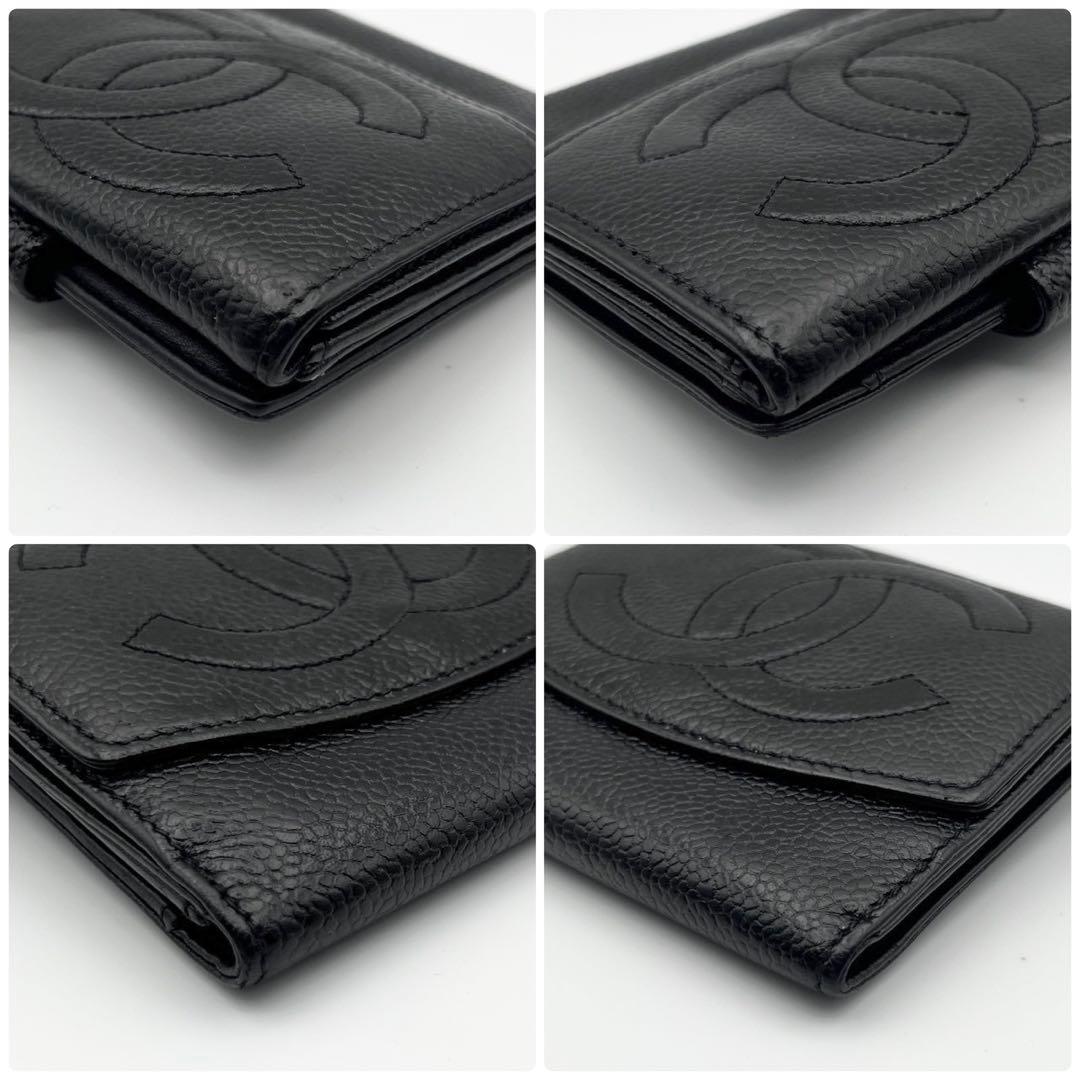 CHANEL シャネル Wホック 二つ折り財布 キャビアスキン ココマーク