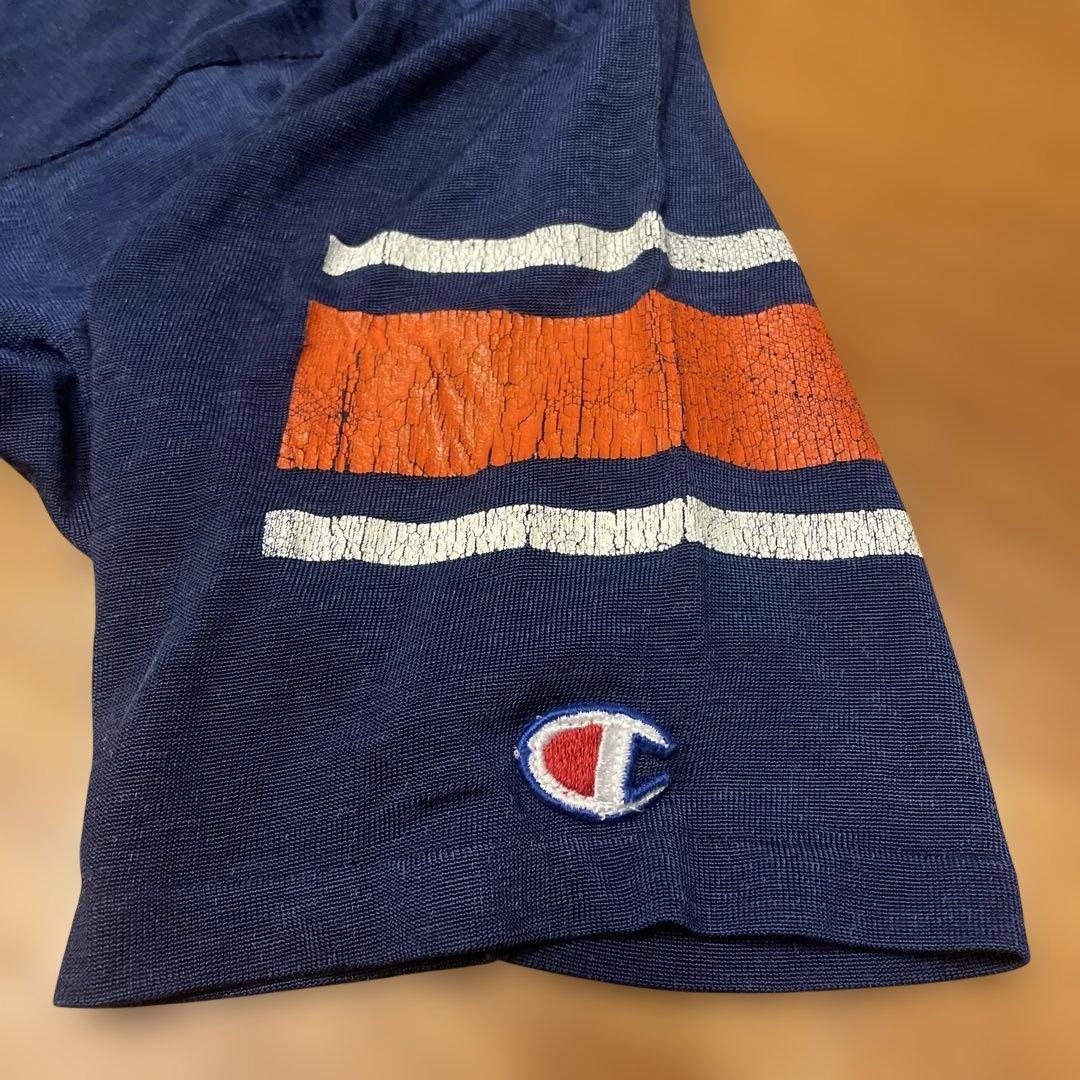 80s Champion フットボールT シャツ　トリコタグ　紺色　ＸＬ