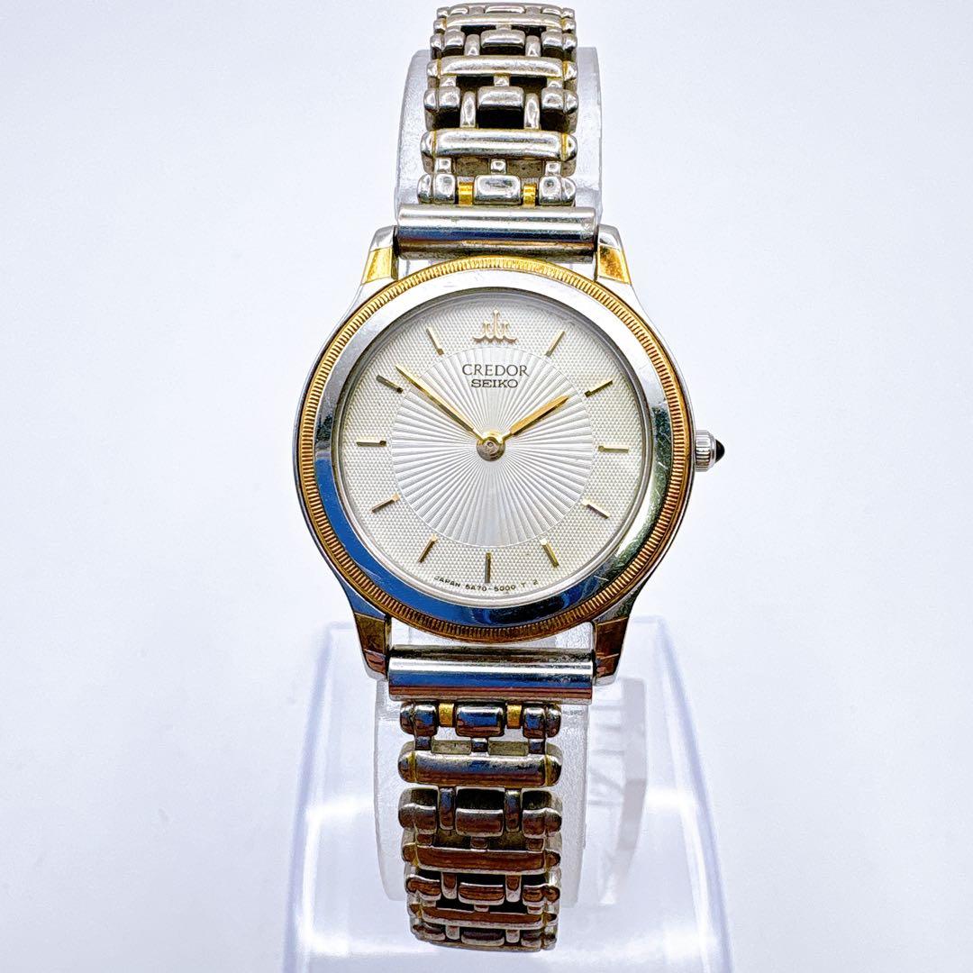 稼働品 SEIKO CREADOR アナログ腕時計 シルバー/ゴールド 18KT
