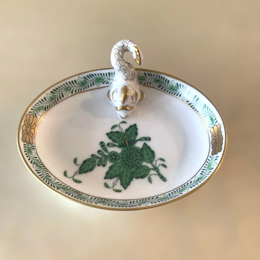 ヘレンド　アポニーグリーン　ミニ　トレイ　トレー　小皿　カードスタンド