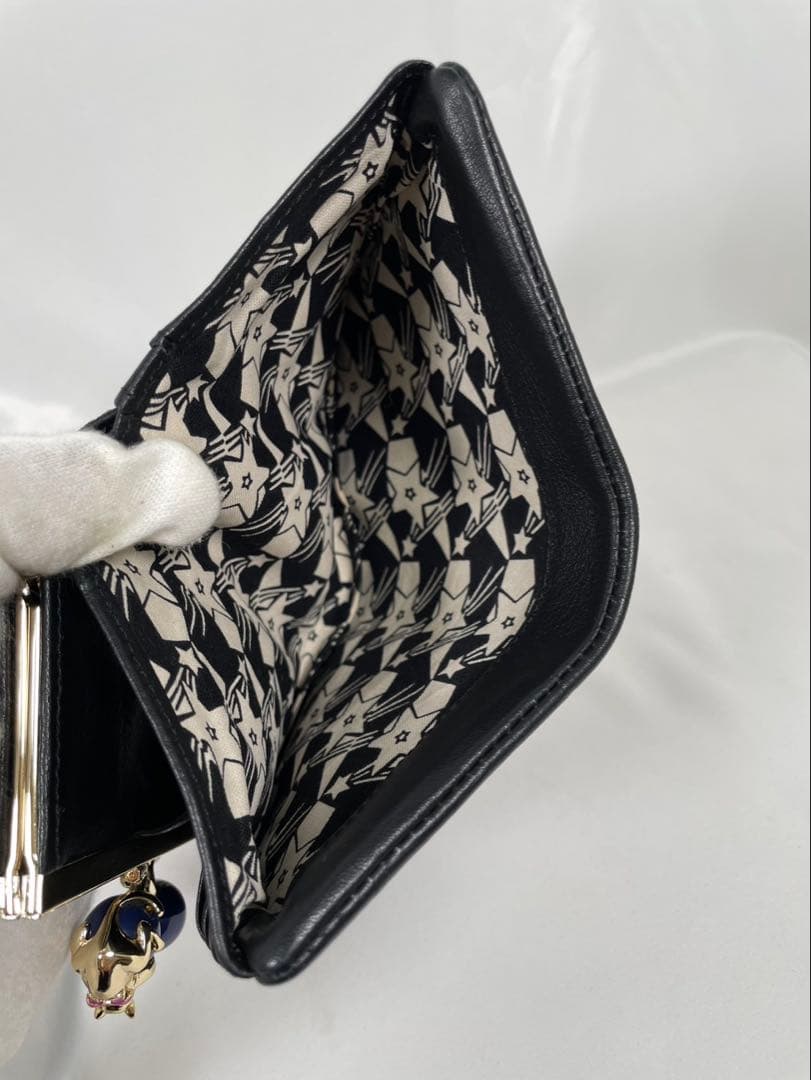 未使用に近い ANNA SUI アナスイ 二つ折り財布 がま口 猫 箱付き