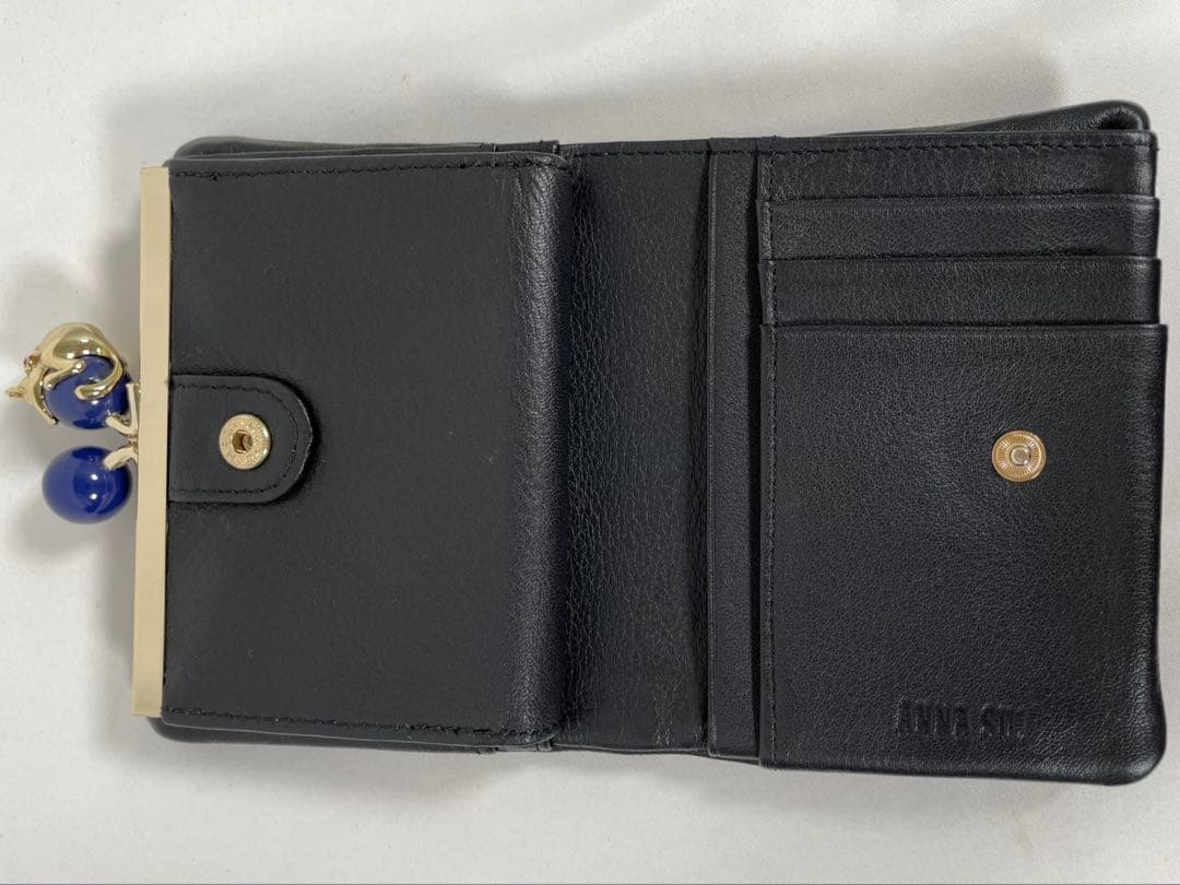 未使用に近い ANNA SUI アナスイ 二つ折り財布 がま口 猫 箱付き