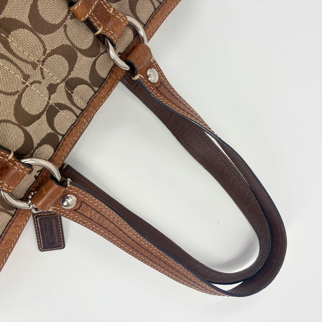 COACH コーチ シグネチャー トートバッグ 茶 キャンバス レザー　842