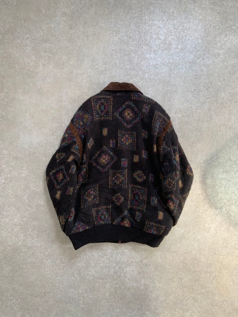 Euro vintage 70s ニットジャケット Wool leather