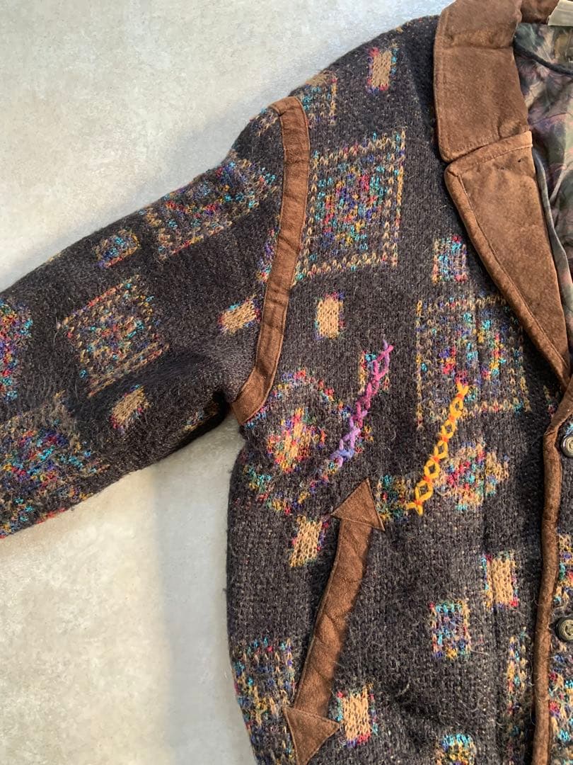 Euro vintage 70s ニットジャケット Wool leather