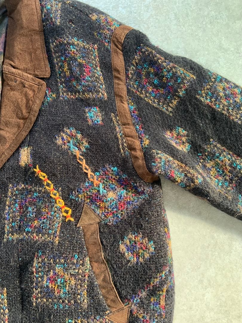 Euro vintage 70s ニットジャケット Wool leather