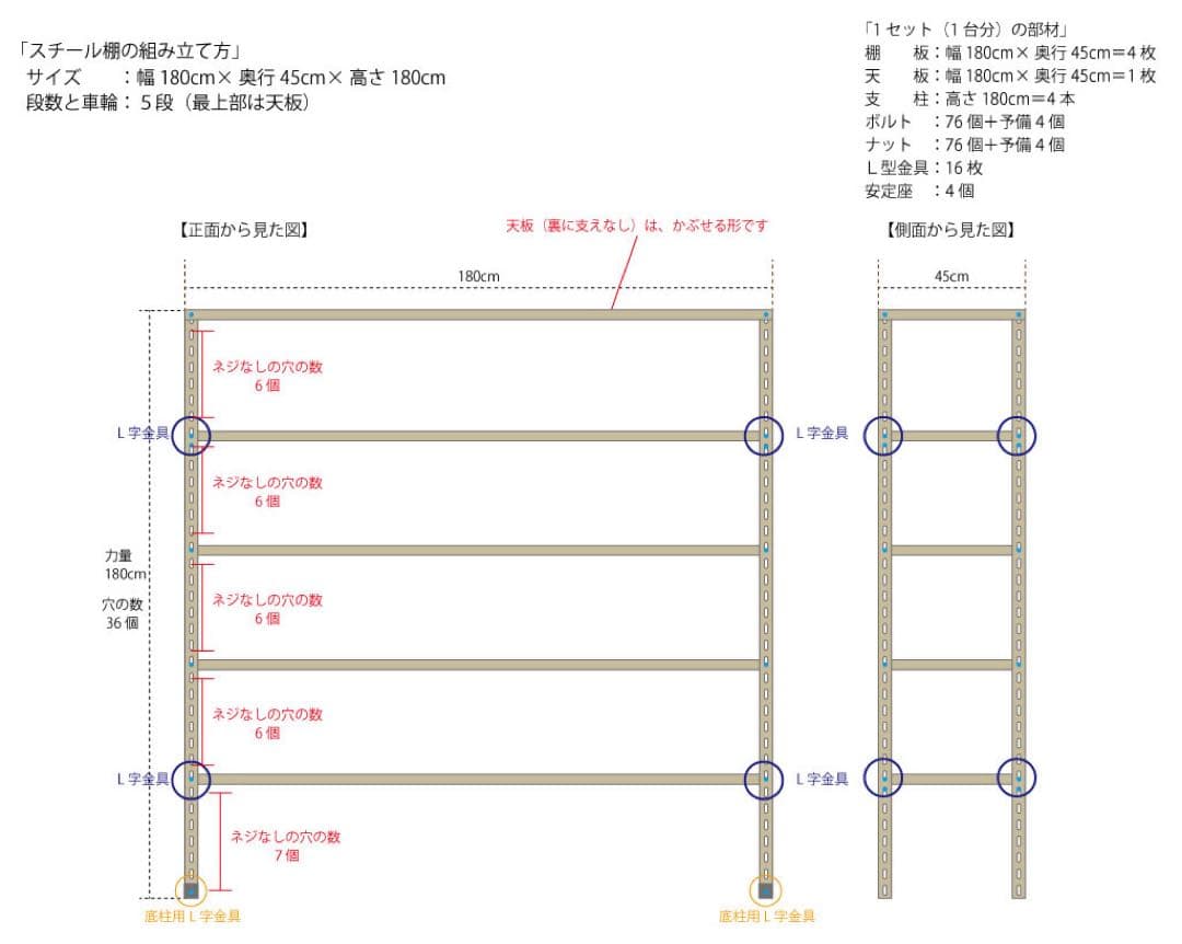 スチールラック 180×45×180 5段 ベージュ 5台分 福井県引き取り限定