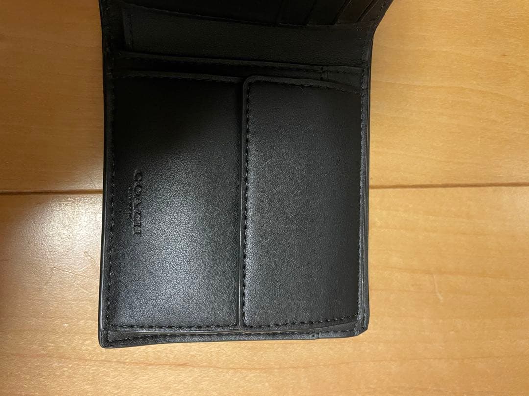 COACH ブラックレザー 二つ折り財布 袋付き