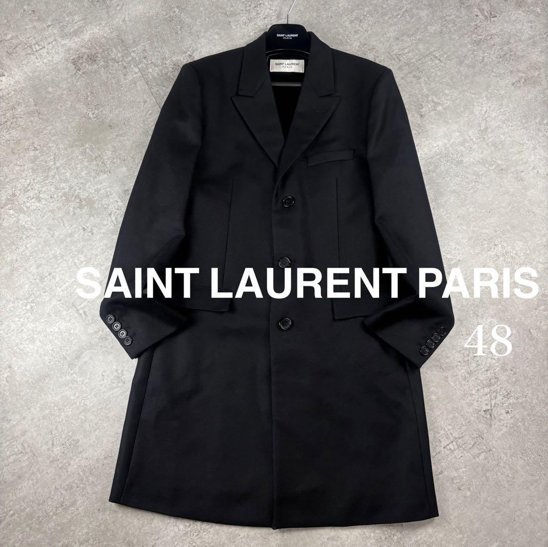 サンローランパリ　カシミヤ混　19年　チェスター　コート　48 ブラック　ウール