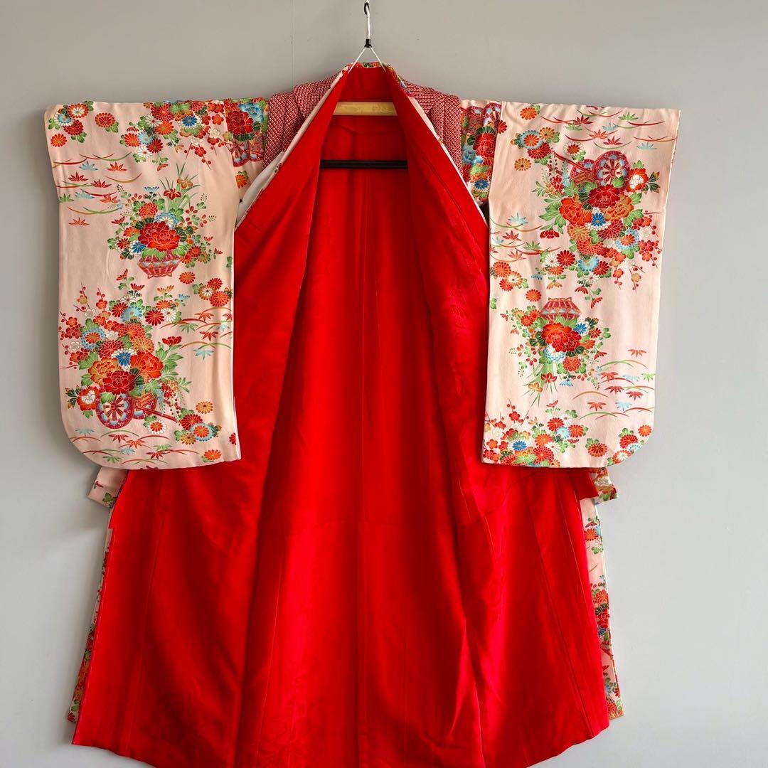 アンティーク　フルセット　七五三　３歳女の子　ピンク　絞り被布　小物　7050