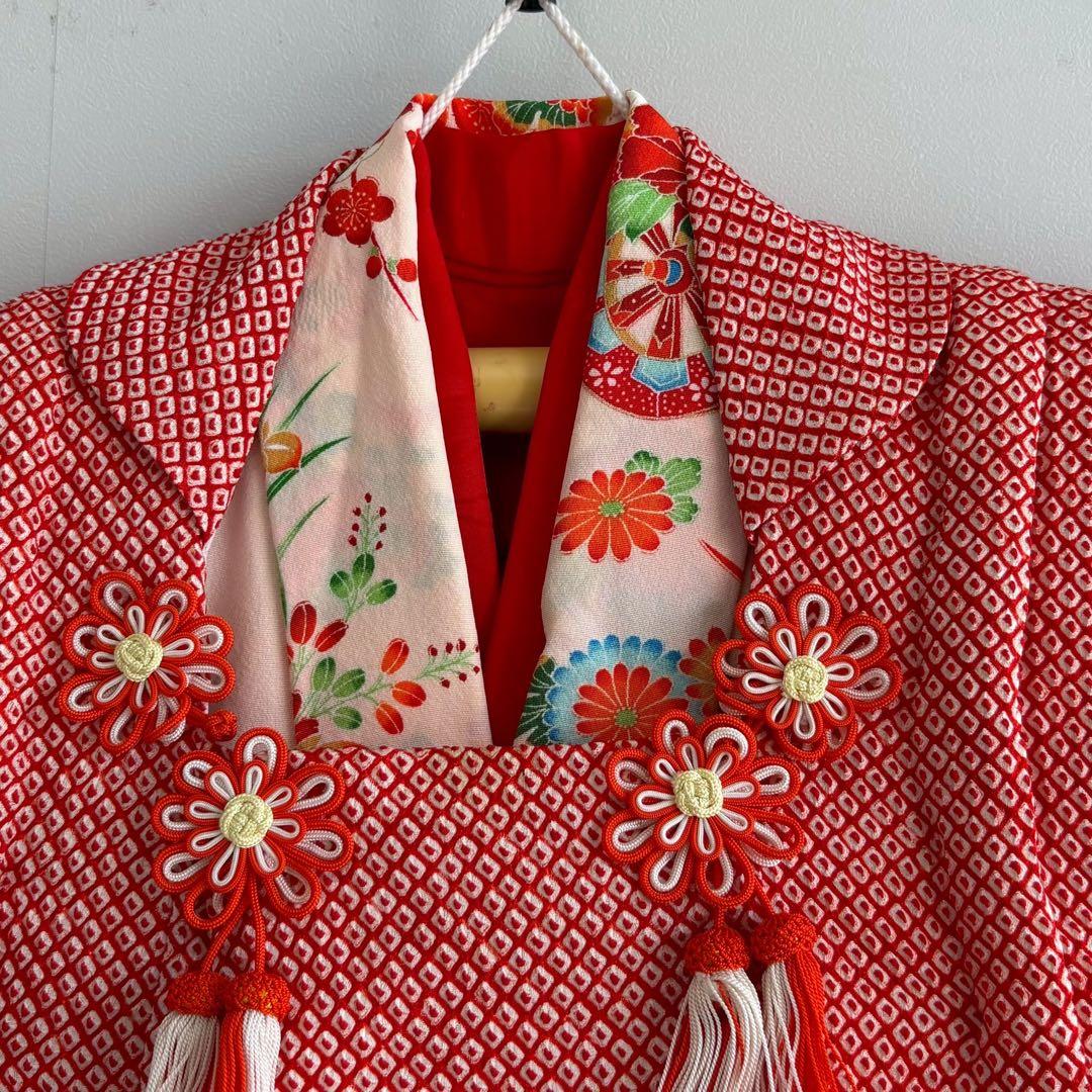 アンティーク　フルセット　七五三　３歳女の子　ピンク　絞り被布　小物　7050