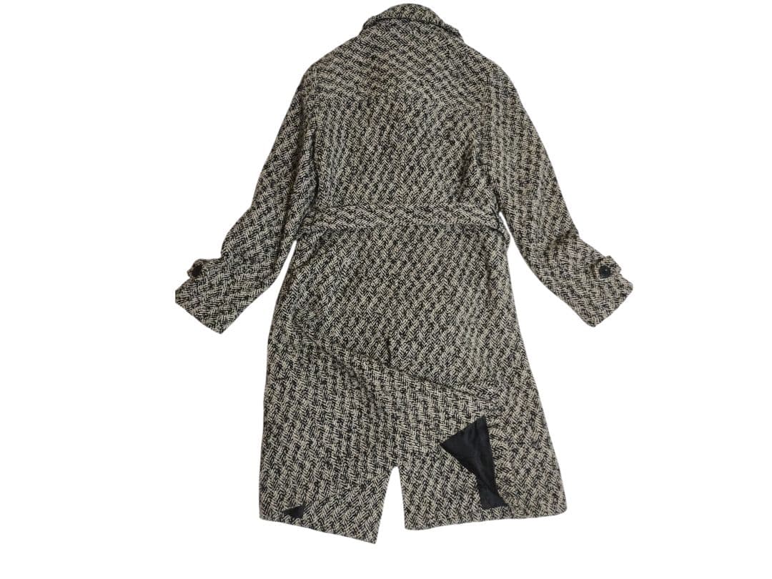 23区 ウール カシミヤ ツイード ロング コート ヘリンボーン ベルト 黒