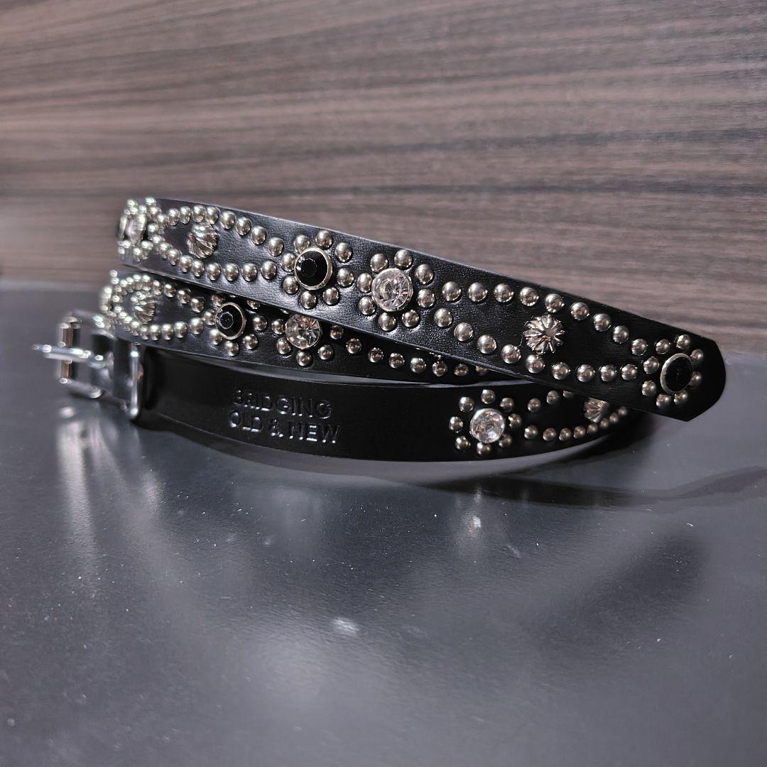 クロス銀■本革レザーフルスタッズナローベルト☆925アメカジヴィンテージシルバー