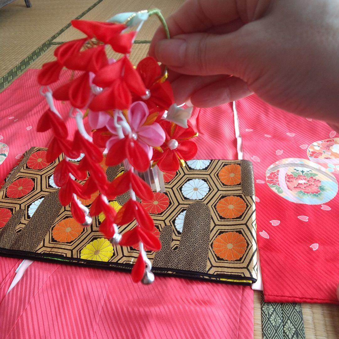 七五三 七歳 正絹着物 帯付き 長襦袢半襟付き かんざし