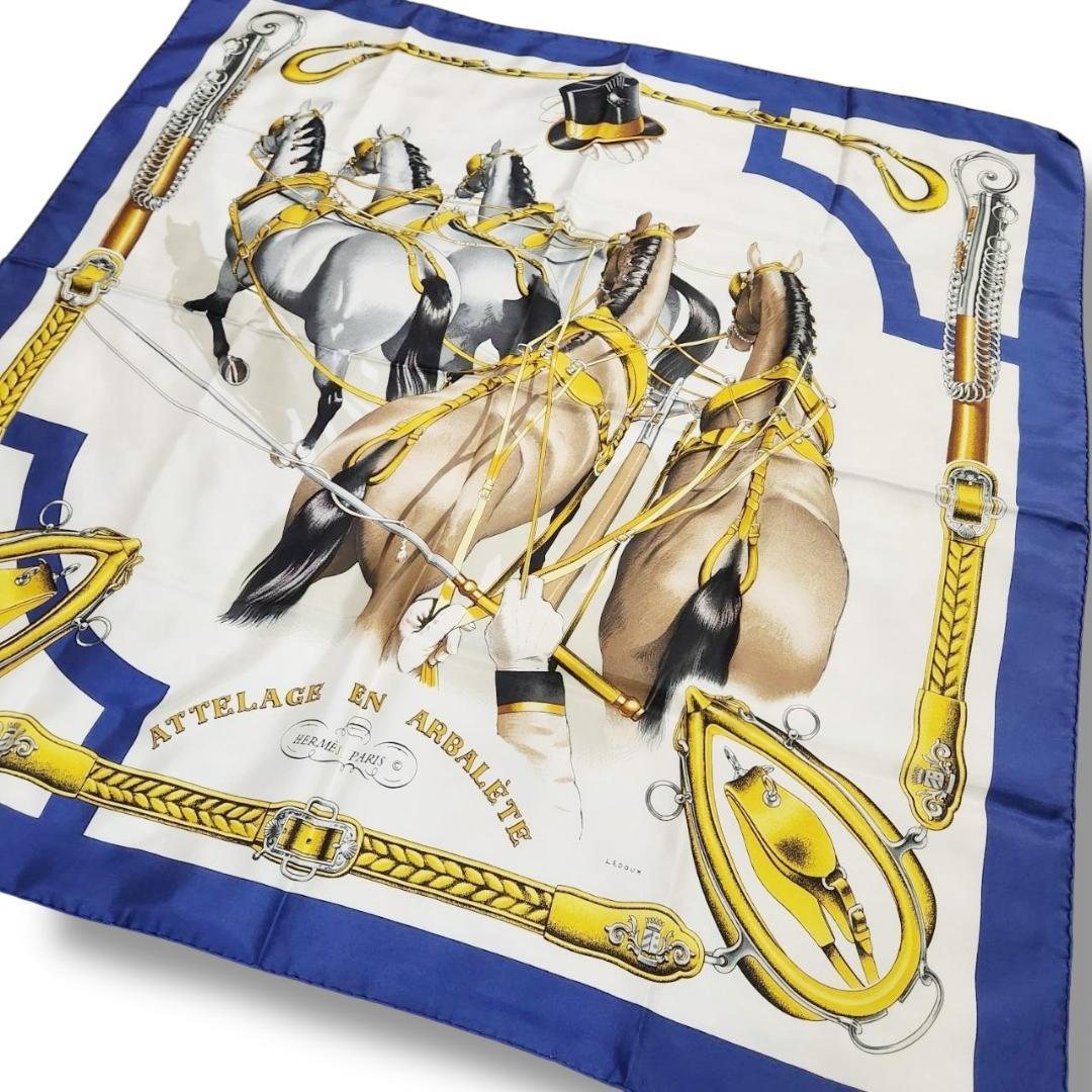 エルメス カレ90《弓形連結》大判スカーフ 馬車 馬具 タグ付き シルク 美品