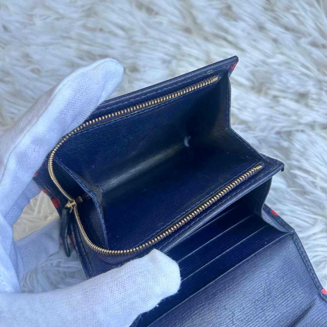 ✨美品✨希少✨グッチ ホースビット 二つ折り財布 ポルカドット ネイビー