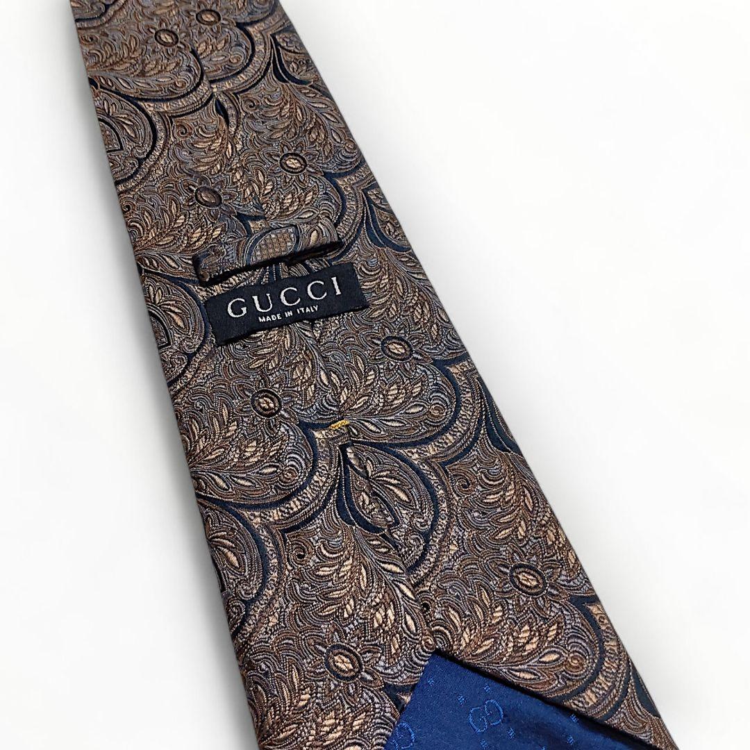 ✨美品✨GUCCI　グッチ　ネクタイ　ペイズリー柄　ブロンズ　ジャガード　シルク