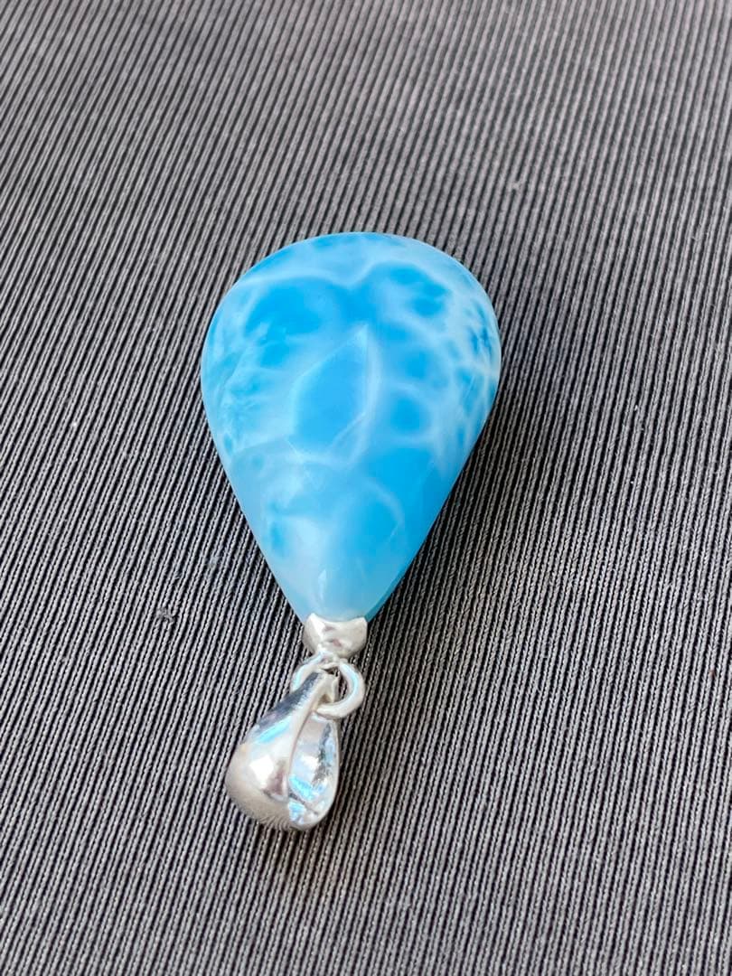 天然石☆高品質！ラリマーしずく型ペンダントップ☆透明感高いブルー＆模様が美しい！