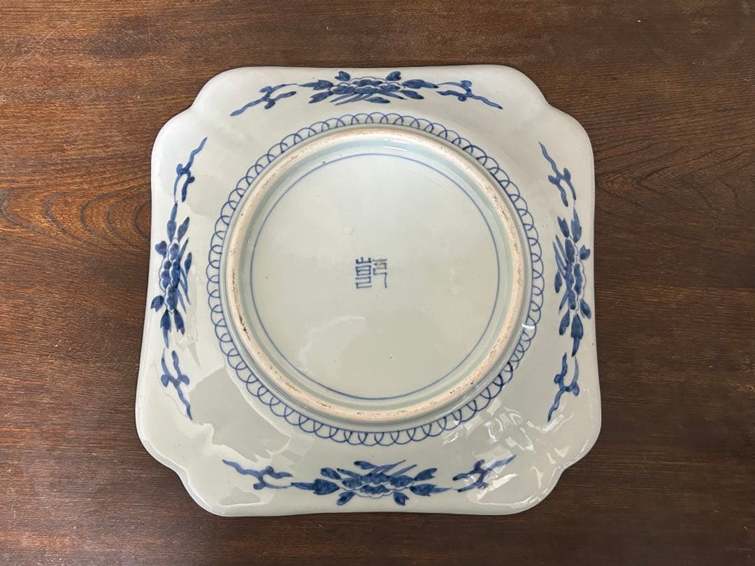 古伊万里　染付山水文角皿　江戸後期